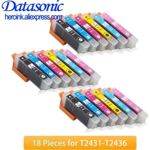 Datasonic 18pcs T2431 24XL T2432 T2436 Compatible Ink Cartridge For Epson XP-750 XP-850 XP-950 XP-860 XP-55 XP-760