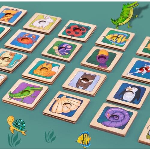 Wooden Animal Skin Matching to Find The Shadow Game Puzzle Montessori early education and Intellectual Toys for Children