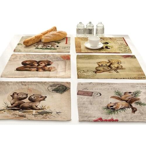 Animal Panda Printing Tableware Cup Coaster Cotton Linen Placemat Art Decor Kitchen Accessories Decoration Home Dining Table Mat