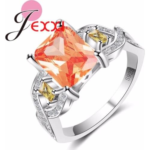 Exquisite Parkly Square Ring Orange and Yellow Clear CZ Jewelry Stylish Cross Hollow Band for Women Hot Bijoux