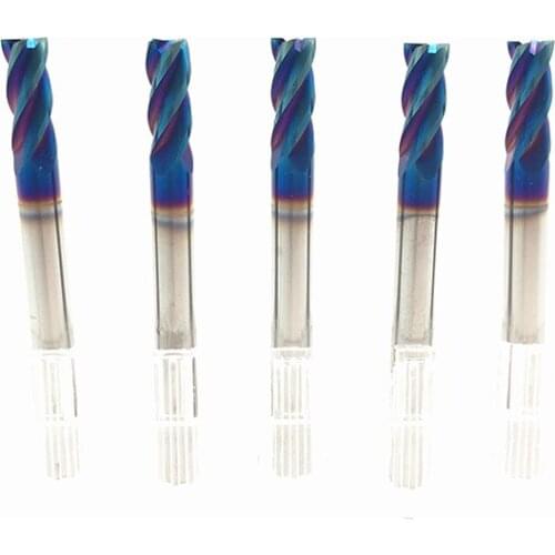 5PCS 5mm End Mill 50mm Long HRC65 4 Flute D5x13x6x50L Fattened End Mills Straight Slim Shank nACo-Blue Coated Milling Cutter
