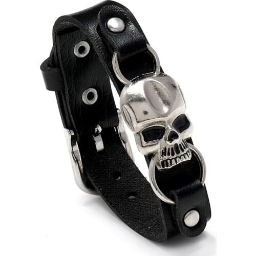 Jessingshow 2021 Leather Bracelets For Women Mens Adjustable Bracelets & Bangles Metal Skull Accessories Jewelry Halloween Gifts