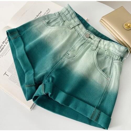 Summer Jeans Womens Denim Shorts Gradient Color High Waist Fashion Casual Loose Crimping Wide Leg Thin Trendy Girls Short Pants