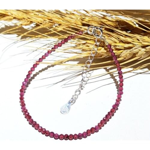 Lii Ji Real Gemstone Garnet Bracelet Faceted Beads 2mm 925 Sterling Siver Clasp adjustable Kids Friends Mother Nice gift