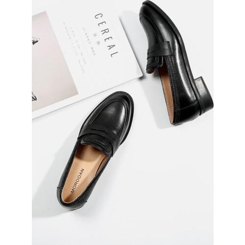 GUIDIBASIC Womens Loafers 2021 Autumn Genuine Leather Round Toe Platform Shoes All-Match Ladies Casual Shoes Oxford Shoes