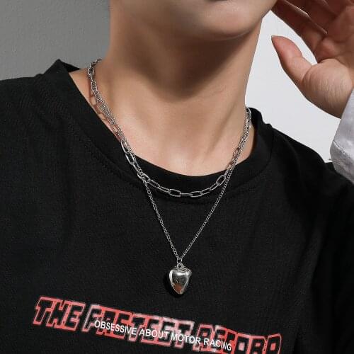 Fashion Metal Three-dimensional Peach Heart Pendant Necklace Female Punk Double Layered Love Necklace