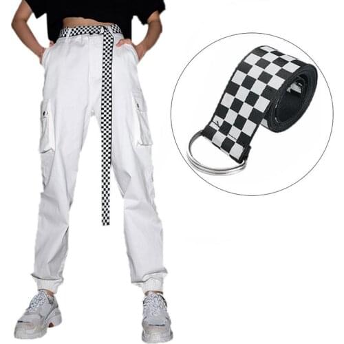 Fashionable Plaid Belt Womens Black White Canvas Plaid Checkerboard Belt 135cm Street Clothing All-match Decorative Belt