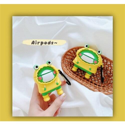 Cartoon Raincoat Frog Earphone Case For Airpods 2 1 Case Silicone Soft Bluetooth Wireless Protective Cover For Airpods 2 Cute
