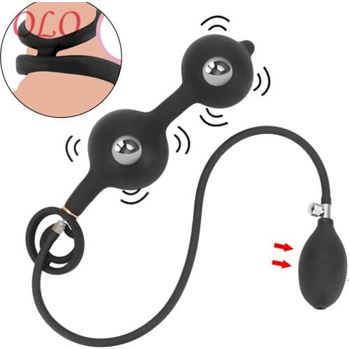 OLO Inflatable Anal Beads With Rings Erotic Toy Anus Expander Prostate Massager Huge Butt Plug Male Deep Expandable Plug