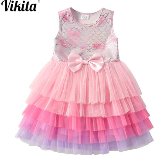 VIKITA Lace Layered Dress for Girls Toddlers Princess Party Prom Dresses Kids Tutu Dress Children Sleeveless Summer Clothes