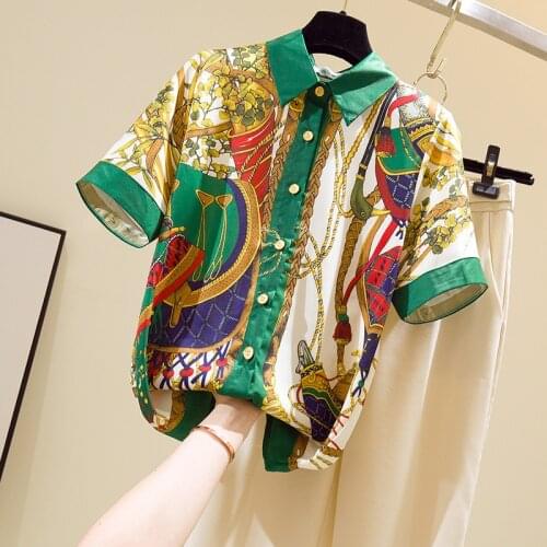 2021 Summer New Style Short-Sleeved Flower and Bird Print Shirt Ladies New Fashion Plus Size 3Xl Shirt Retro Western Style Shirt