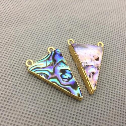 Wholesale Shell Abalone Shell Pendant Jewelry Findings Gold Electroplated Inverted Triangle Shape Charms In 29*20mm PM4326