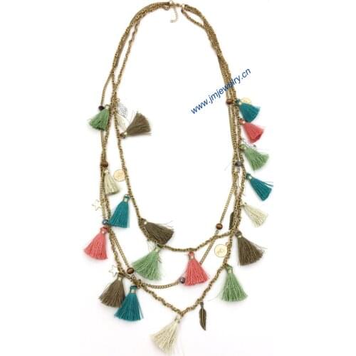 2015Handmade Luxury ethnic necklace Bohemia collier Multistrand statement Necklace sea beach summer style tassel charms necklace
