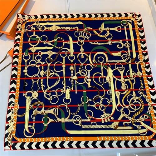 90cm Twill Silk Square Scarf Women Handmade Curled Brand Design Hijab Scarf Belt Print Bandana Foulard Head Scarves Shawl