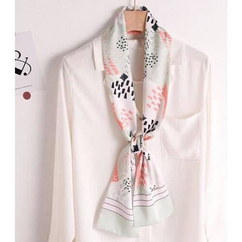 Luxury brand Small Tie Silk Scarf Women Long Skinny Scarves Hair Band Kerchief Wrist Ribbons Head Neck Print Satin Bag Scarfs