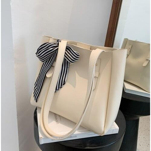 Pure Color Large Tote Bucket Bag Fashion Bow High Quality PU Leather Womens Designer Handbag Simple One-Shoulder Messenger Bags