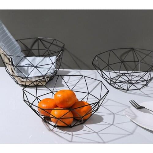 1PC Nordic creative decagonal polygonal diamond Fruit Plate home decor hollow Iron basket dessert plate 3 color optional bowl