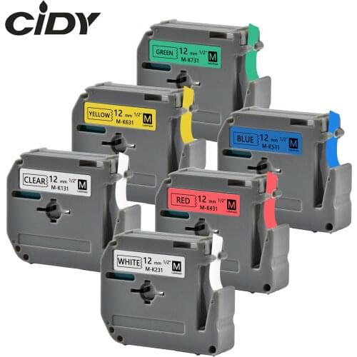 6 COLOR MK-231 M-K231 MK231 12MM thermal label tape ribbon for Brother P-touch Labeler PT-80 PT-90 PT-70 PT-65