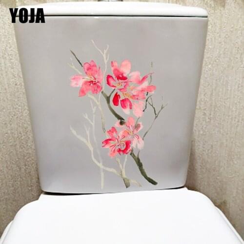 YOJA 16.7X25CM Red Flower Watercolor Classical Bedroom Wall Decor Decal Creative Toilet Sticker T1-1323
