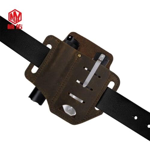 1PC Genuine Leather Storage Cover Folding Knife Tactical Pen Flashlight EDC Tool Universal Belt Storage Leather Sheath