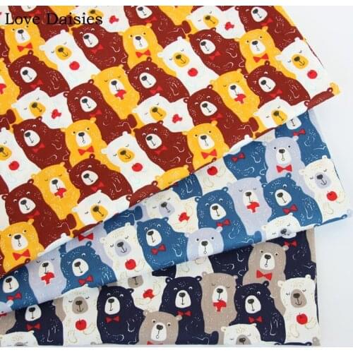 100% Cotton Cartoon DARK BLUE YELLOW BROWN WHITE 3 Colors Bear Twill Cloth Fabrics For Bedding Sheet Apparel Handwork Craft