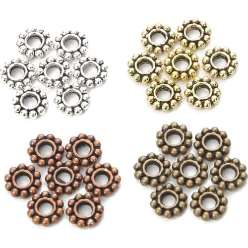 100pcs/lot 5Colors 6.5mm Metal Wheel Flower Charm Loose Spacer Beads For Jewelry Making DIY Bracelet Supplies Accessories