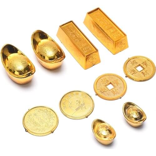 12pcs/set Feng Shui Auspicious Lucky Money Mascot Metal Crafts Gold Ingot Decoration Crafts