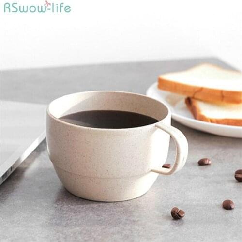 2PCS Wheat Straw Milk Coffee Cup Milk Breakfast Tea Cup Couple Simple Drinking Cup Travel Home PP Plastic Water Cup Bottle Kids