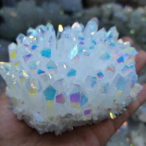 300-1100g Natural Aura White Quartz Crystal Cluster Electroplated Color Point Shiny Rockquartz Ornament Healing Home Decor Gift