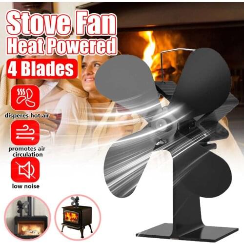 4 Blades Heat Powered Stove Fan Log Wood Burner Quiet Black Home Fireplace Fan Efficient Heat Distribution