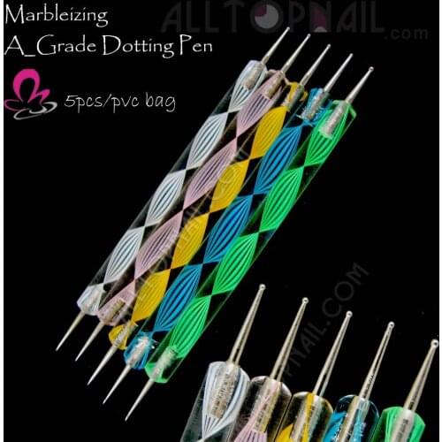 5pcs 2way Nail Art Pen Dotting Tools Marbleizing Dotting Pens Professional Nail Art Rhinestones Gems Picking Tools-Free Shipping