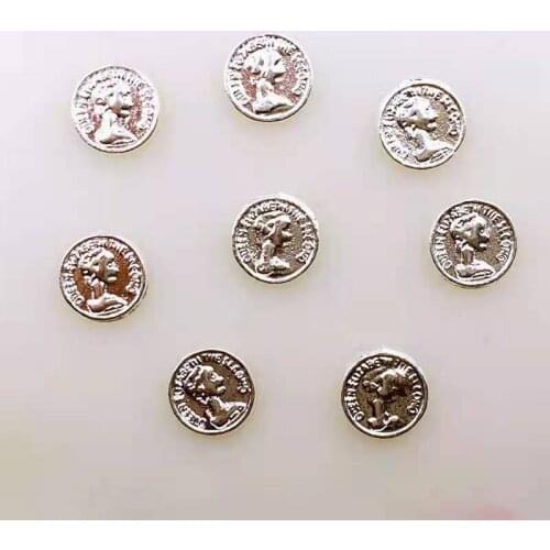 Silver Metal Manciure Design Accessories Coins Nail Art Decorations Round Charms Nailart Supplies 3d Retro Shiny Nail Jewelry