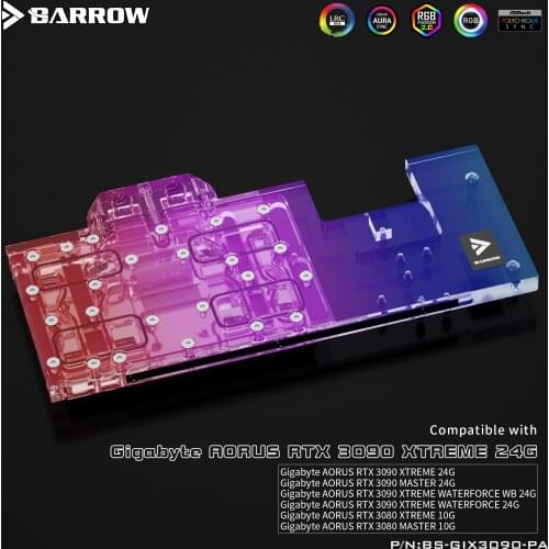 Barrow LRC2.0 full coverage GPU Water Block for Gigabyte AORUS 3090 Aurora BS-GIX3090-PA