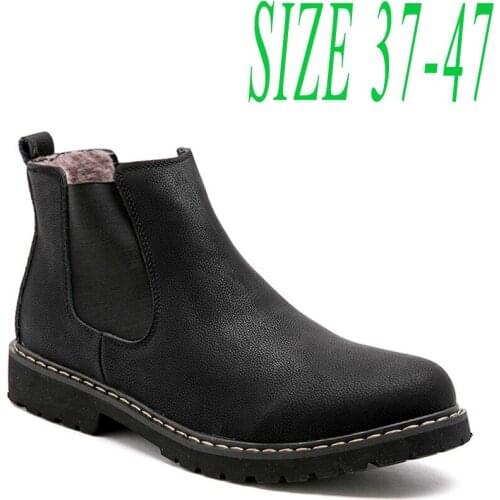 Chelsea Boots Men Winter Shoes Black Split Leather Boots Mens Footwear Warm Plush Fur Winter Boots For Men Zapatos Hombre mj