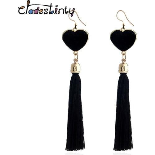 Chadestinty Cotton Heart Earing Bohemia Tassel Drop Earrings For Women Long Hook Dangling Earrings Handmade Jewelry