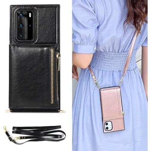 For Huawei P40 Pro Plus Mate 40 30 20 P30 20 Pro Lite Crossbody Card Zipper Wallet Lanyard Holder Strap Pouch Cover Case Cover