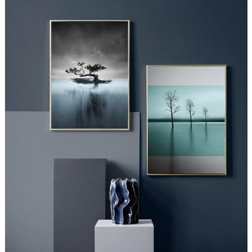 Black World Peaceful Green Lake Picture Nordic Posters And Prints Background Wall Art Canvas Painting For Living Room Decor