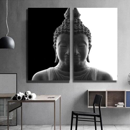 Decoracion Hogar Modern Wall Art Buddha Head Canvas Poster Black White Pictures For Living Room Posters Prints Pictures Unframed