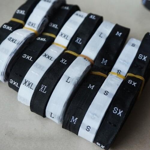 1000pcs labels for clothes XS-3XL black/white garment size label clothing woven size tags embroidered sewing labels LB-020