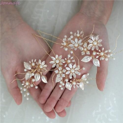 Jonnafe Bridal Hair Pins Clips Gold Floral Leaf Women Headpiece Jewelry Vintage Wedding Hair Ornament Accessories