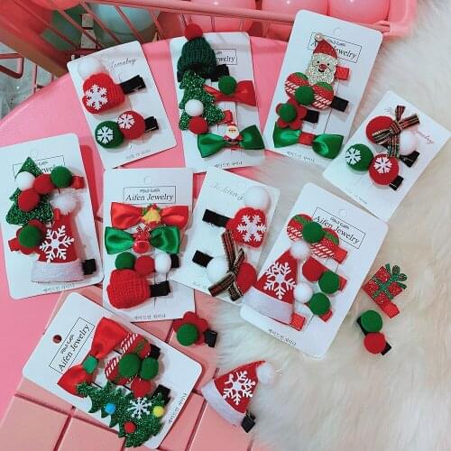 Christmas Hair Clips Sets X'mas Tree Barrettes Santa Claus Hair Pins Adorable Bow Hairgrips Kid Girl Women Jewelry Free Shipping