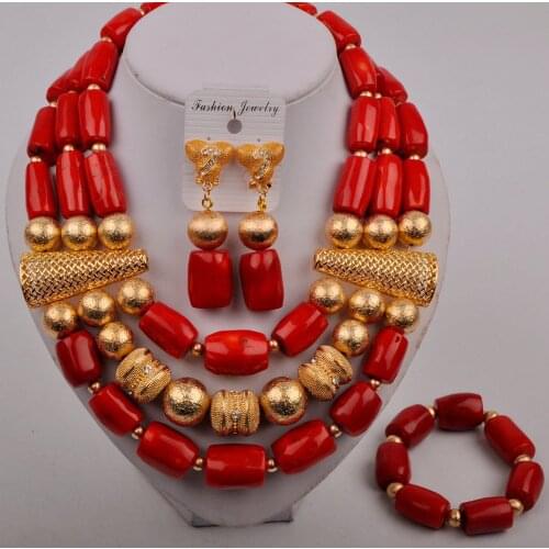 Fashion Coral Jewelry Sets For Women African Beads Jewelry Set Dubai Gold Nigeria Wedding Bridal Coral Necklace Jewelery Costume