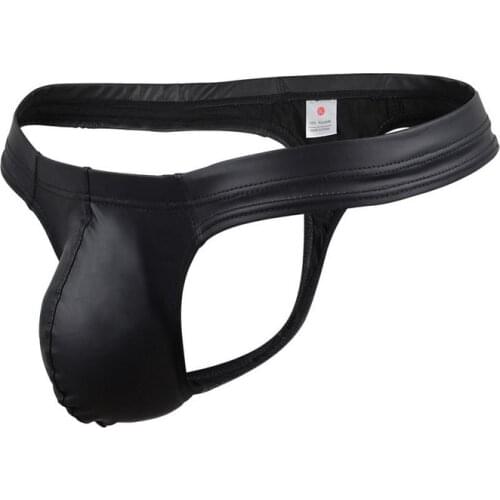 Mens Sport Sexy Faux Leather T-back U Convex Breathable Soft Thong Big Pouch G-string Bikini Underwear For Male