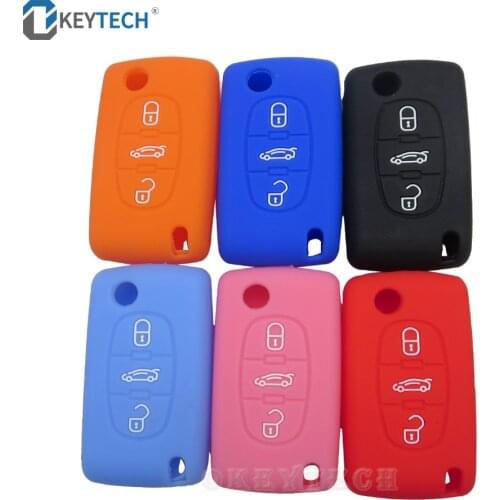 OkeyTech 3Button Silicone Car Key Cover Case For Citroen C2 C3 C4 C5 Picasso Xsara C6 C8 For Peugeot 307 308 407 207 SW Berlingo