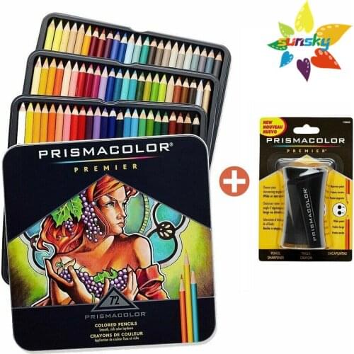Usa Original Sanford Prismacolor Premier 72 Color Pencil Big Soft Core Tin set Artist Oily Drawing+ Prismacolor Pencil sharpener