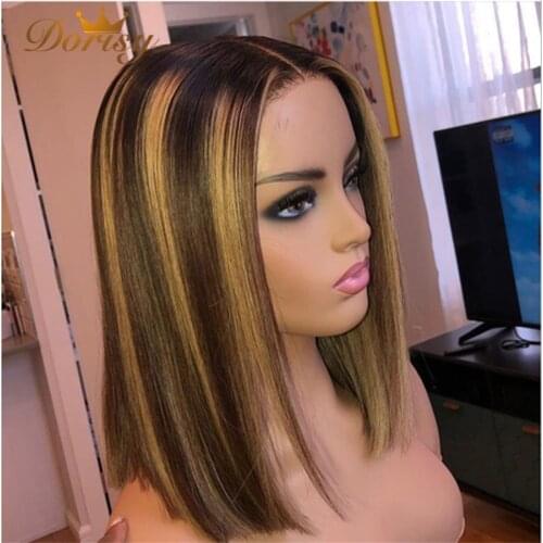Bob Straight #613 Blonde Highlight Lace Front Wig Human Hair Bob Lace wigs Remy T Part Pixie Cut Human Hair Wigs for Black Women