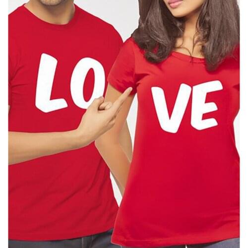 Couple Clothes Tee Shirt Summer Casual O Neck Short Sleeve Red Top Tshirts for Lovers Good Quality LO VE T Shirt