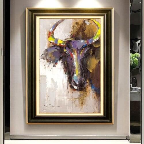 Abstract Animals Oil Painting Posters and Prints on Canvas Wall Art Colorful Bull Head Pictures for Living Room Decor No Frame