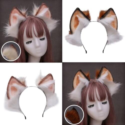 Handmade Faux Fur Kitten Wolf Ears Headband Furry Fluffy Long Plush Animal Hair Hoop Anime Lolita Cosplay Party Costume