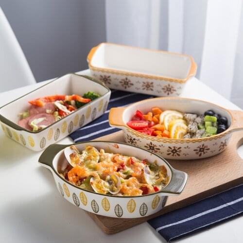 Rectangular Ceramic Baking Dish Oval Cheese Baked Rice Plate Western Plate Creative Pasta Dish Binaural Oven Baking Plate Wide